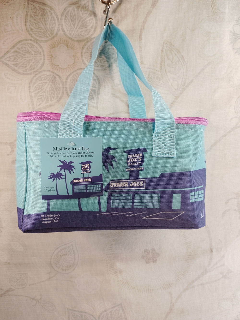 Trader Joe's Mini Insulated Lunch Tote Bag - Aqua  Purple & Pink Accents